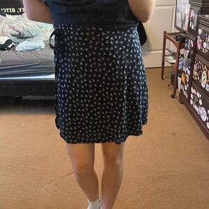 Blue and white floral wrap skirt